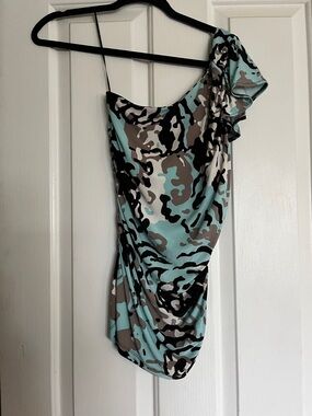 The Limited One-Shoulder Aqua and Taupe top size xs